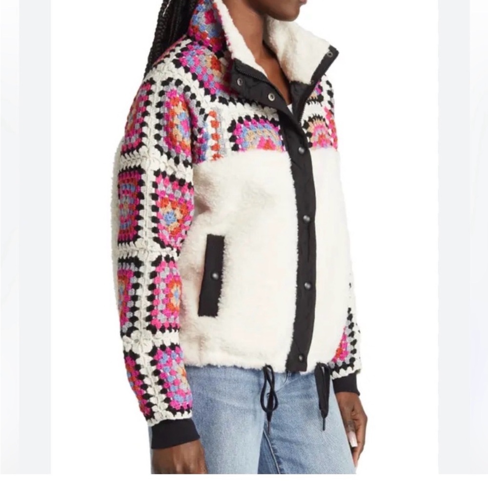 Free people x blank nyc cuddle up crochet jacket